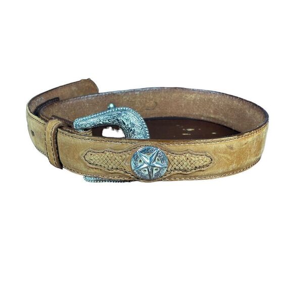 Double S Belt Collection Size 24 Concho Brown Leather Southwestern Rodeo Ranch - Picture 1 of 6